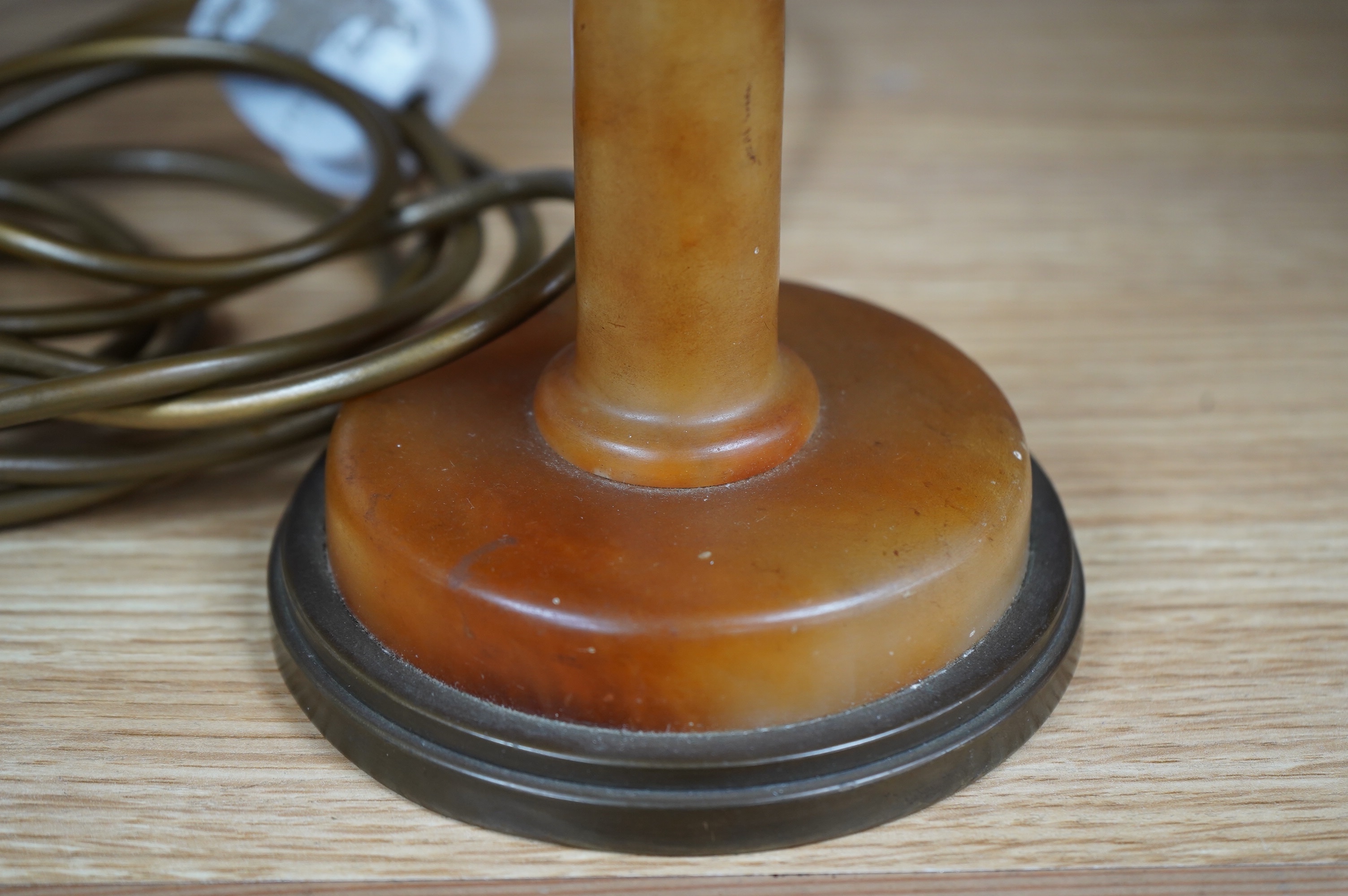 An Art Deco marble effect glass table lamp, 31cm. Condition - fair to good, not tested